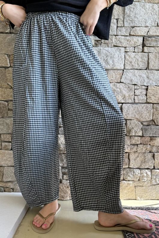 Arbi Gingham 7/8 Barrel Pant Black